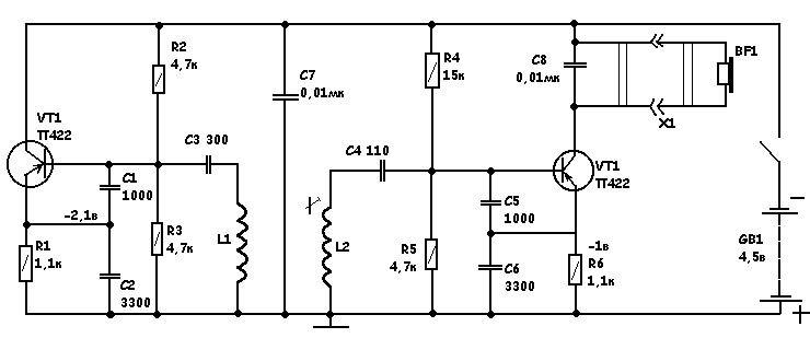 Схема простого металлоискателя на транзисторах